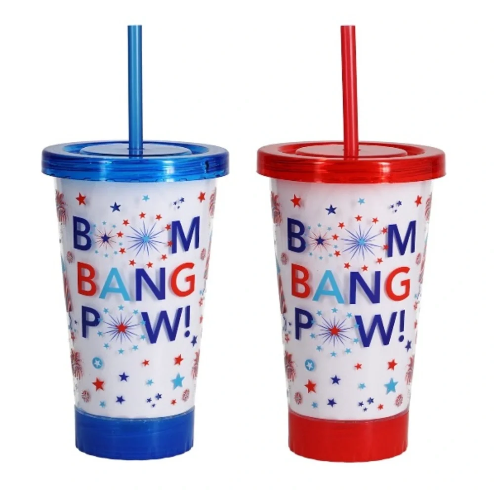 Patriotic 4th of July Light Up 🎆Colorful Party Tumblers with Straws 🇺🇸 NWT